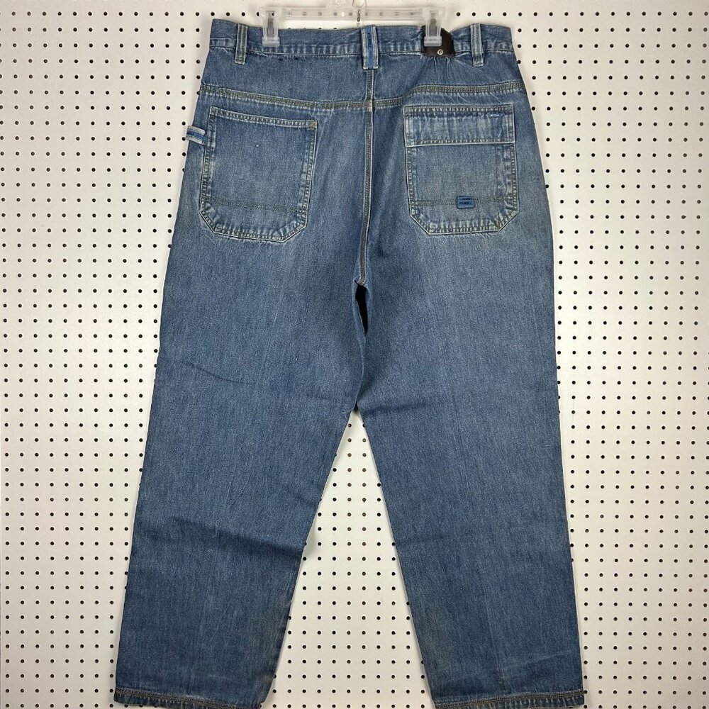 FUBU Baggy Y2K Jeans 40x34 Distressed Carpenter Work Wear Skate Hip Hop Blue 90s